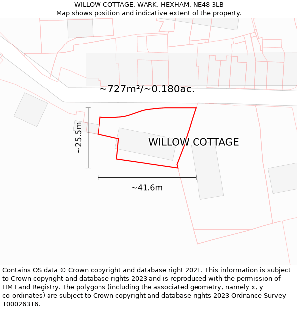 WILLOW COTTAGE, WARK, HEXHAM, NE48 3LB: Plot and title map