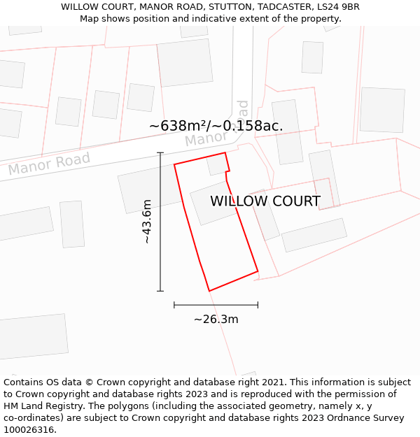 WILLOW COURT, MANOR ROAD, STUTTON, TADCASTER, LS24 9BR: Plot and title map