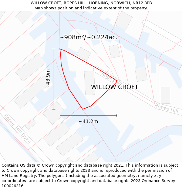 WILLOW CROFT, ROPES HILL, HORNING, NORWICH, NR12 8PB: Plot and title map