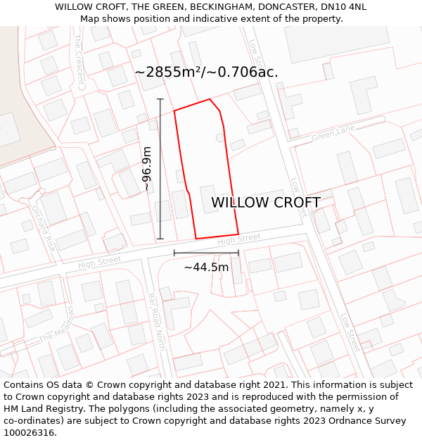 WILLOW CROFT, THE GREEN, BECKINGHAM, DONCASTER, DN10 4NL: Plot and title map