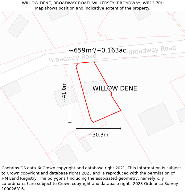 WILLOW DENE, BROADWAY ROAD, WILLERSEY, BROADWAY, WR12 7PH: Plot and title map