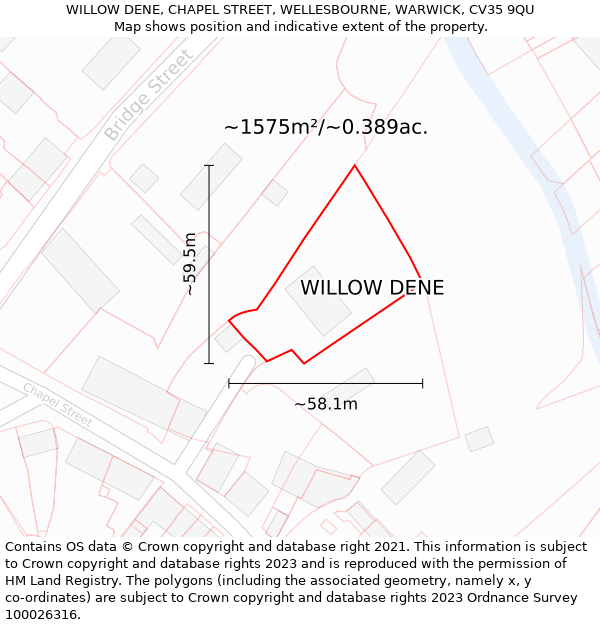 WILLOW DENE, CHAPEL STREET, WELLESBOURNE, WARWICK, CV35 9QU: Plot and title map