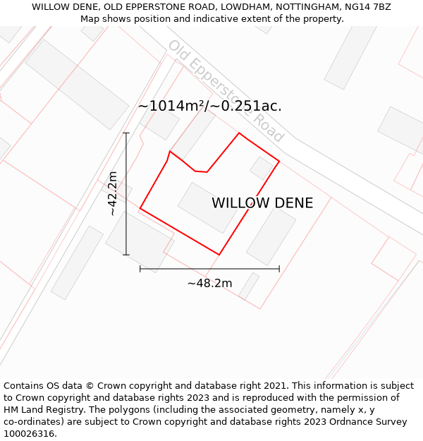 WILLOW DENE, OLD EPPERSTONE ROAD, LOWDHAM, NOTTINGHAM, NG14 7BZ: Plot and title map