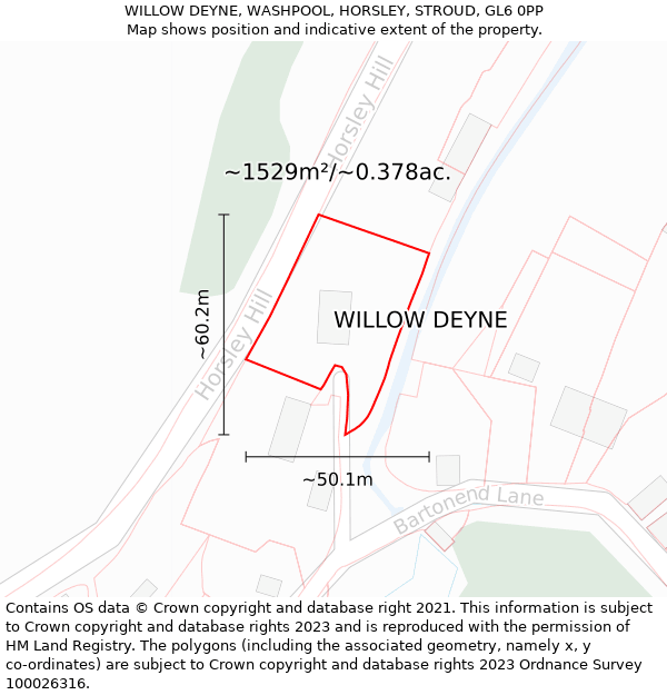 WILLOW DEYNE, WASHPOOL, HORSLEY, STROUD, GL6 0PP: Plot and title map