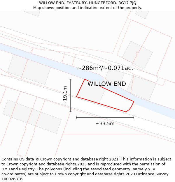 WILLOW END, EASTBURY, HUNGERFORD, RG17 7JQ: Plot and title map