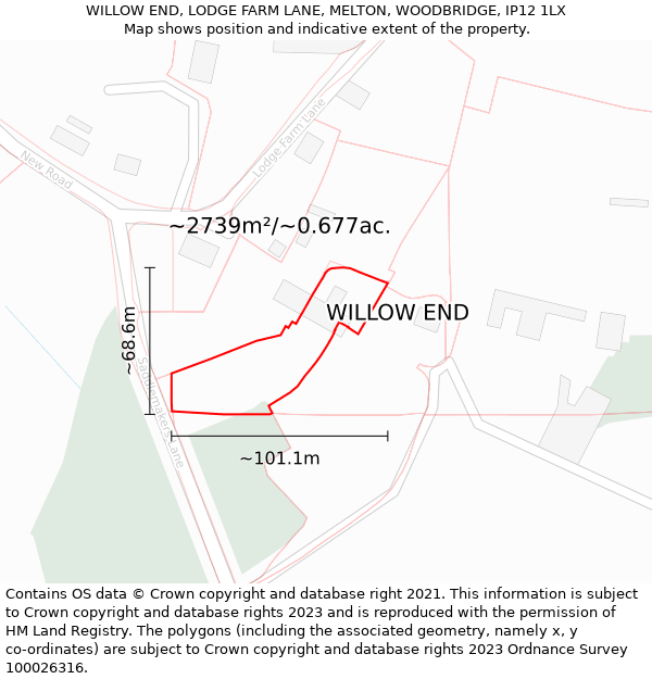 WILLOW END, LODGE FARM LANE, MELTON, WOODBRIDGE, IP12 1LX: Plot and title map