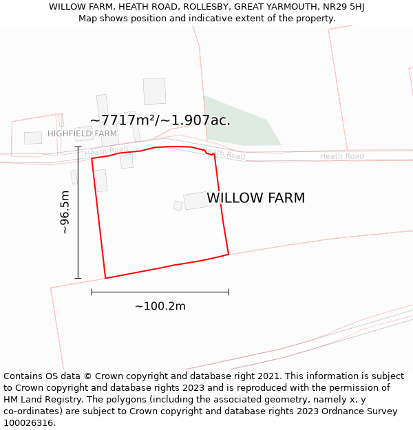 WILLOW FARM, HEATH ROAD, ROLLESBY, GREAT YARMOUTH, NR29 5HJ: Plot and title map