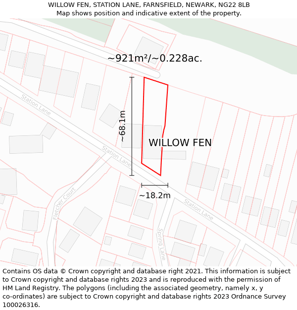 WILLOW FEN, STATION LANE, FARNSFIELD, NEWARK, NG22 8LB: Plot and title map