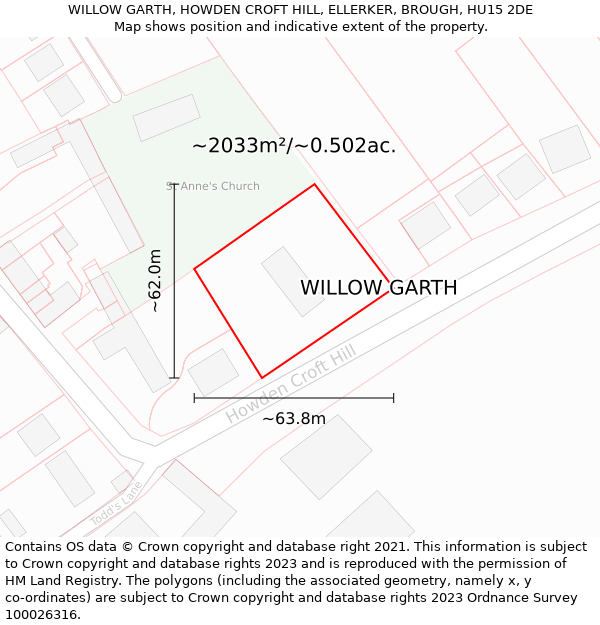 WILLOW GARTH, HOWDEN CROFT HILL, ELLERKER, BROUGH, HU15 2DE: Plot and title map