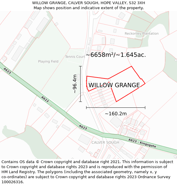 WILLOW GRANGE, CALVER SOUGH, HOPE VALLEY, S32 3XH: Plot and title map