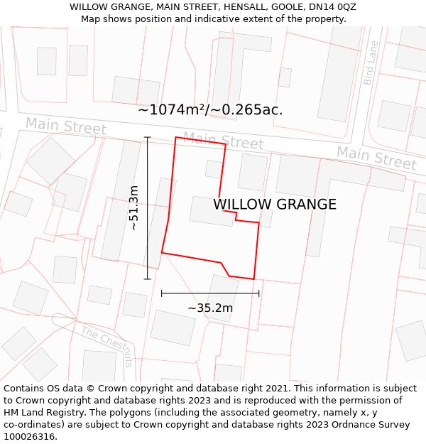 WILLOW GRANGE, MAIN STREET, HENSALL, GOOLE, DN14 0QZ: Plot and title map