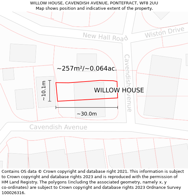 WILLOW HOUSE, CAVENDISH AVENUE, PONTEFRACT, WF8 2UU: Plot and title map