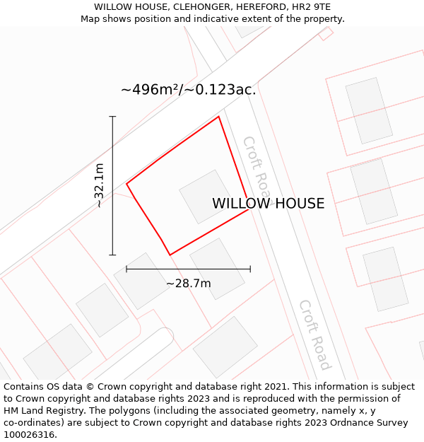 WILLOW HOUSE, CLEHONGER, HEREFORD, HR2 9TE: Plot and title map