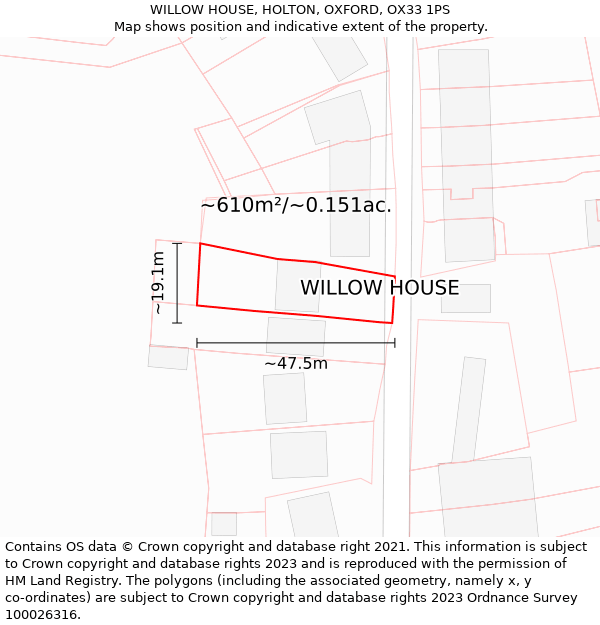 WILLOW HOUSE, HOLTON, OXFORD, OX33 1PS: Plot and title map