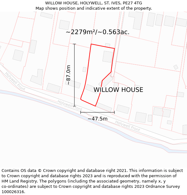 WILLOW HOUSE, HOLYWELL, ST. IVES, PE27 4TG: Plot and title map