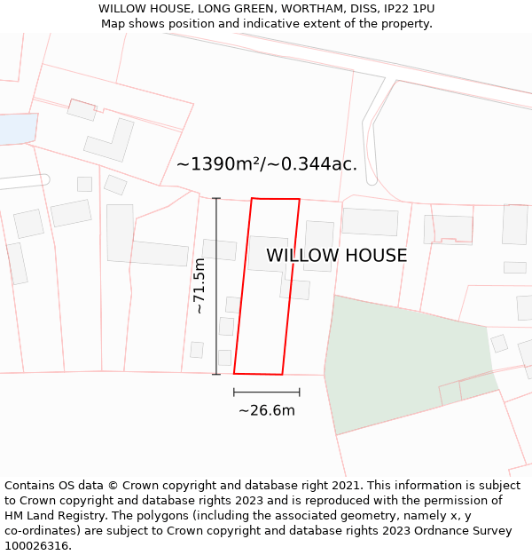 WILLOW HOUSE, LONG GREEN, WORTHAM, DISS, IP22 1PU: Plot and title map