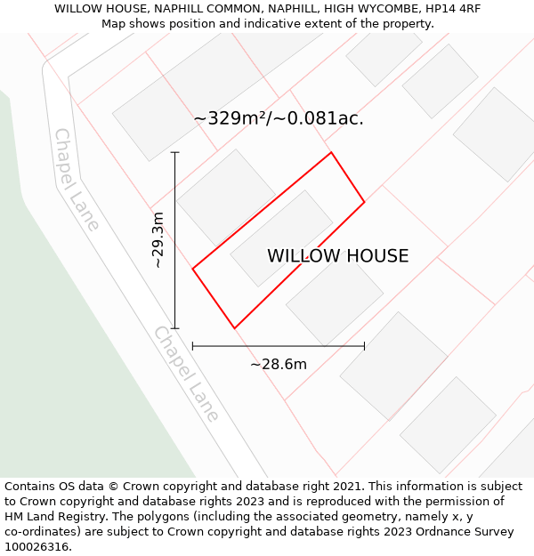 WILLOW HOUSE, NAPHILL COMMON, NAPHILL, HIGH WYCOMBE, HP14 4RF: Plot and title map