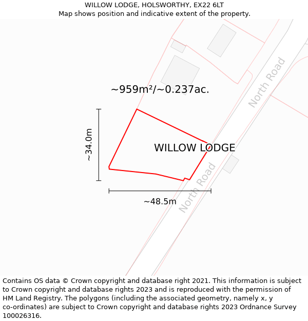 WILLOW LODGE, HOLSWORTHY, EX22 6LT: Plot and title map