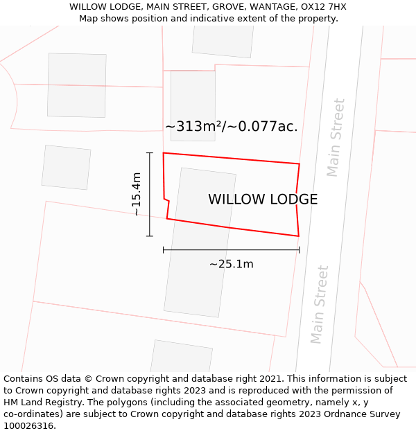 WILLOW LODGE, MAIN STREET, GROVE, WANTAGE, OX12 7HX: Plot and title map