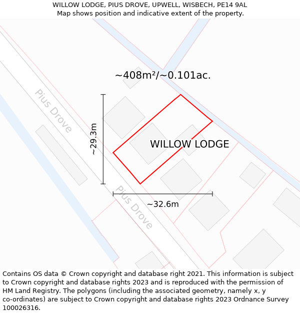 WILLOW LODGE, PIUS DROVE, UPWELL, WISBECH, PE14 9AL: Plot and title map