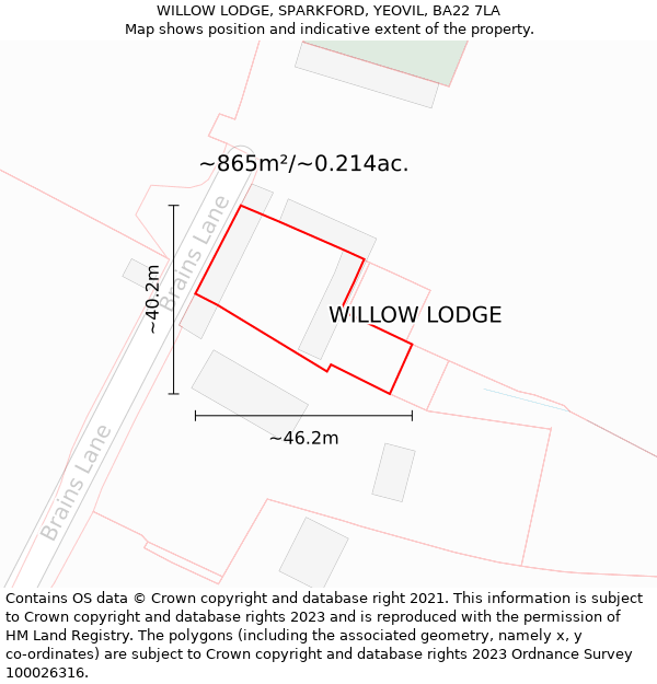 WILLOW LODGE, SPARKFORD, YEOVIL, BA22 7LA: Plot and title map