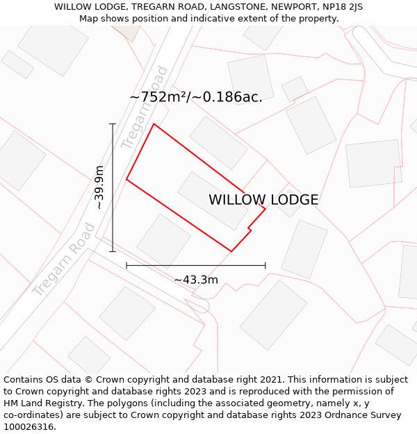 WILLOW LODGE, TREGARN ROAD, LANGSTONE, NEWPORT, NP18 2JS: Plot and title map