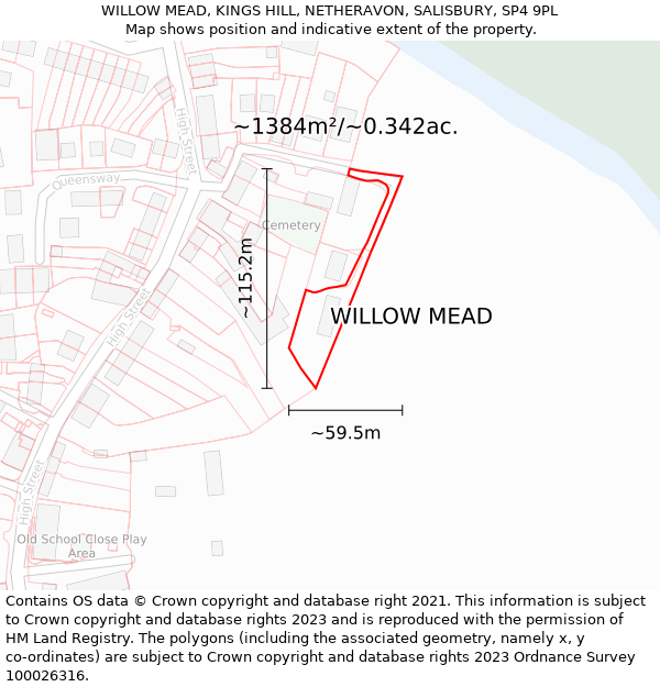 WILLOW MEAD, KINGS HILL, NETHERAVON, SALISBURY, SP4 9PL: Plot and title map