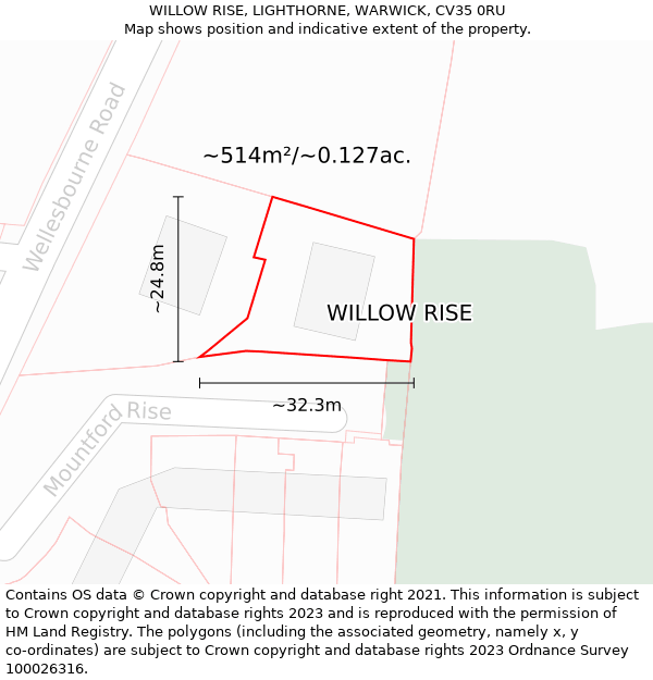 WILLOW RISE, LIGHTHORNE, WARWICK, CV35 0RU: Plot and title map