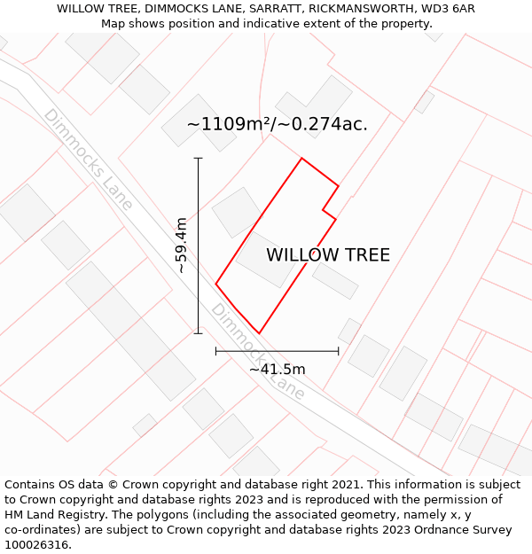 WILLOW TREE, DIMMOCKS LANE, SARRATT, RICKMANSWORTH, WD3 6AR: Plot and title map