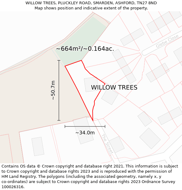 WILLOW TREES, PLUCKLEY ROAD, SMARDEN, ASHFORD, TN27 8ND: Plot and title map