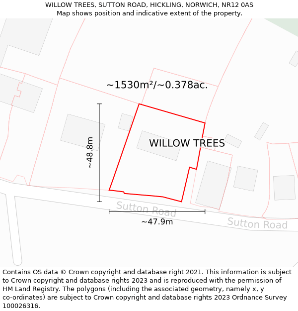 WILLOW TREES, SUTTON ROAD, HICKLING, NORWICH, NR12 0AS: Plot and title map