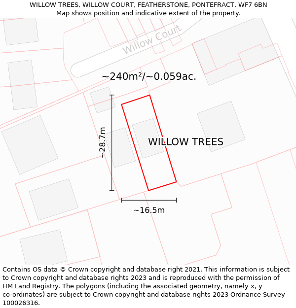 WILLOW TREES, WILLOW COURT, FEATHERSTONE, PONTEFRACT, WF7 6BN: Plot and title map
