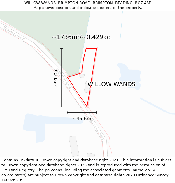 WILLOW WANDS, BRIMPTON ROAD, BRIMPTON, READING, RG7 4SP: Plot and title map