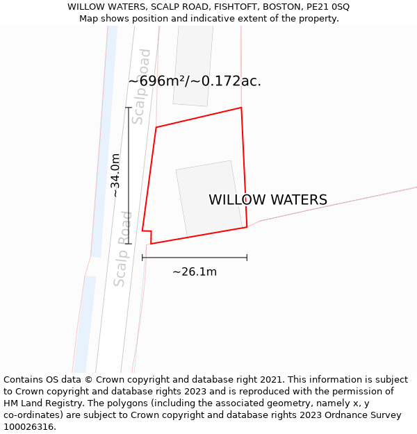 WILLOW WATERS, SCALP ROAD, FISHTOFT, BOSTON, PE21 0SQ: Plot and title map