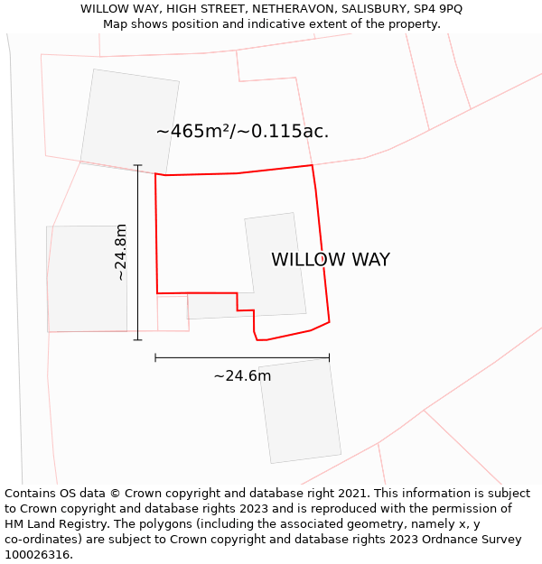 WILLOW WAY, HIGH STREET, NETHERAVON, SALISBURY, SP4 9PQ: Plot and title map