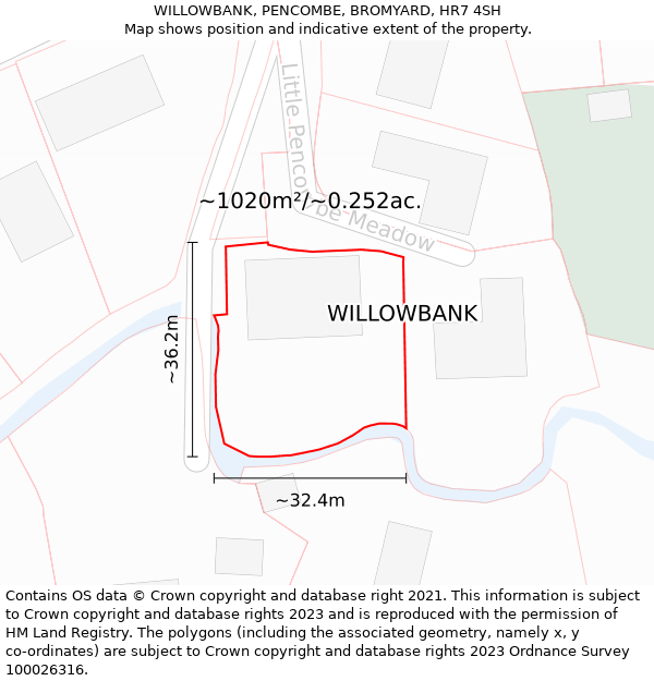 WILLOWBANK, PENCOMBE, BROMYARD, HR7 4SH: Plot and title map