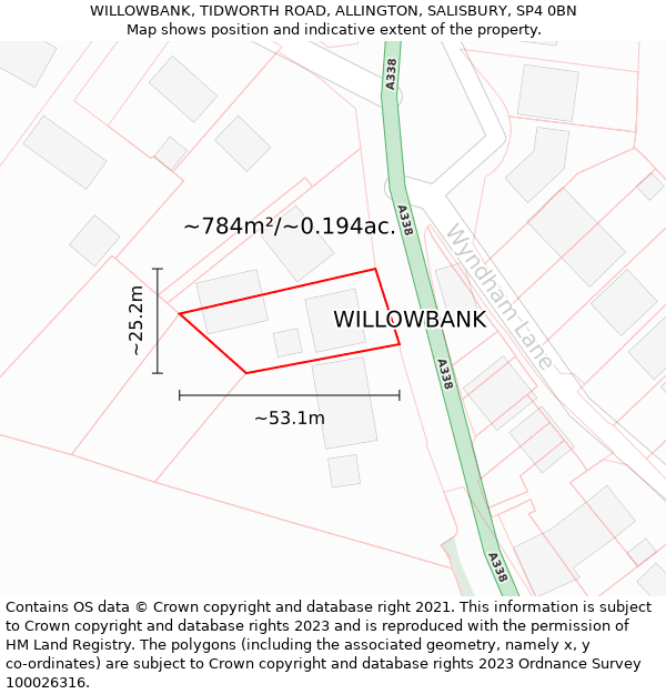 WILLOWBANK, TIDWORTH ROAD, ALLINGTON, SALISBURY, SP4 0BN: Plot and title map