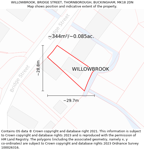 WILLOWBROOK, BRIDGE STREET, THORNBOROUGH, BUCKINGHAM, MK18 2DN: Plot and title map