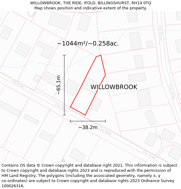 WILLOWBROOK, THE RIDE, IFOLD, BILLINGSHURST, RH14 0TQ: Plot and title map