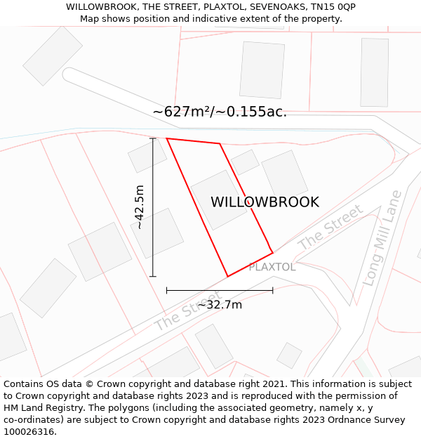 WILLOWBROOK, THE STREET, PLAXTOL, SEVENOAKS, TN15 0QP: Plot and title map