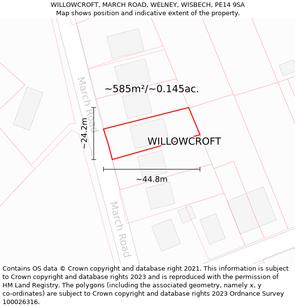 WILLOWCROFT, MARCH ROAD, WELNEY, WISBECH, PE14 9SA: Plot and title map