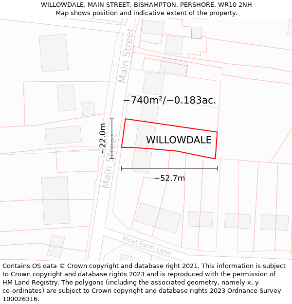 WILLOWDALE, MAIN STREET, BISHAMPTON, PERSHORE, WR10 2NH: Plot and title map