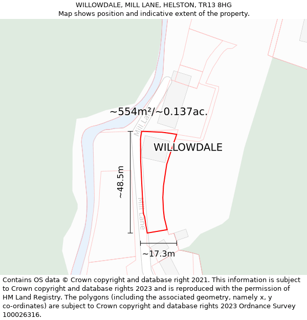 WILLOWDALE, MILL LANE, HELSTON, TR13 8HG: Plot and title map