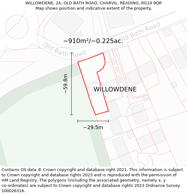 WILLOWDENE, 2A, OLD BATH ROAD, CHARVIL, READING, RG10 9QR: Plot and title map