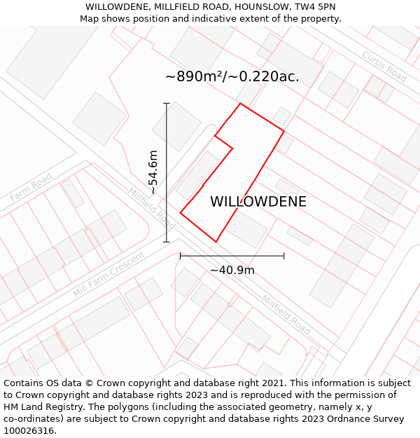 WILLOWDENE, MILLFIELD ROAD, HOUNSLOW, TW4 5PN: Plot and title map