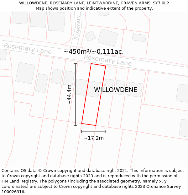 WILLOWDENE, ROSEMARY LANE, LEINTWARDINE, CRAVEN ARMS, SY7 0LP: Plot and title map