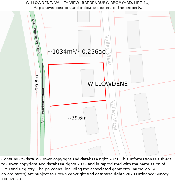 WILLOWDENE, VALLEY VIEW, BREDENBURY, BROMYARD, HR7 4UJ: Plot and title map
