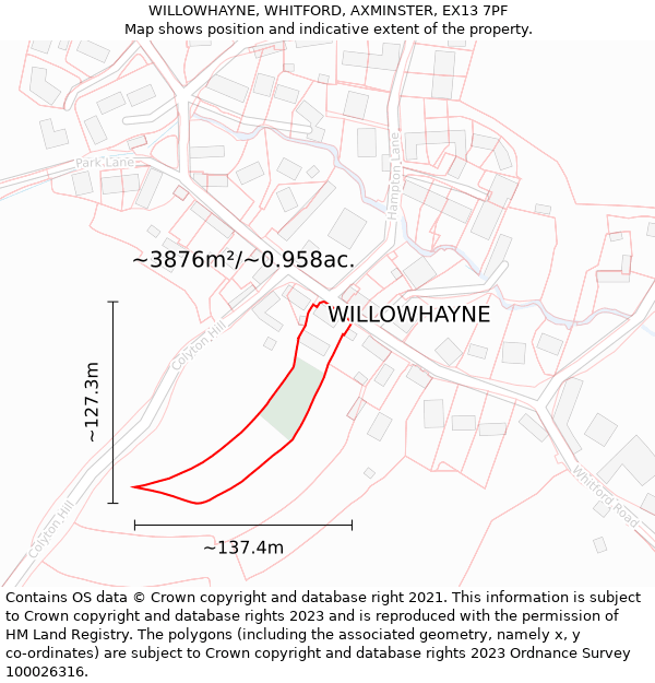 WILLOWHAYNE, WHITFORD, AXMINSTER, EX13 7PF: Plot and title map