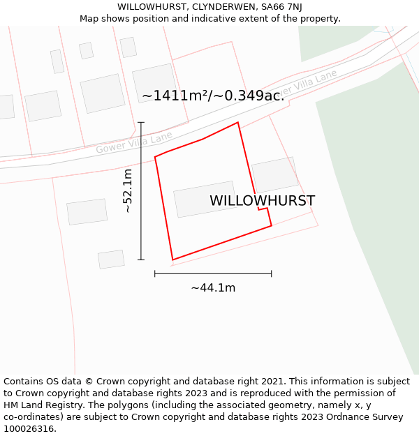 WILLOWHURST, CLYNDERWEN, SA66 7NJ: Plot and title map