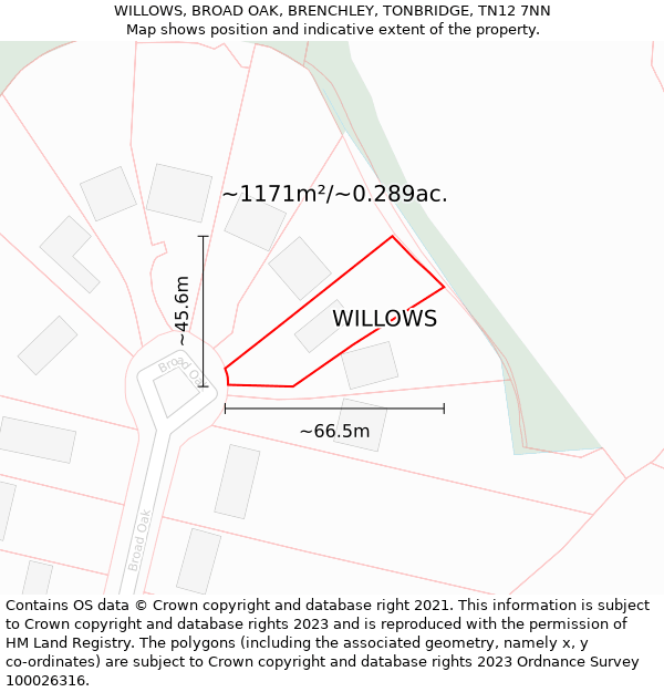 WILLOWS, BROAD OAK, BRENCHLEY, TONBRIDGE, TN12 7NN: Plot and title map